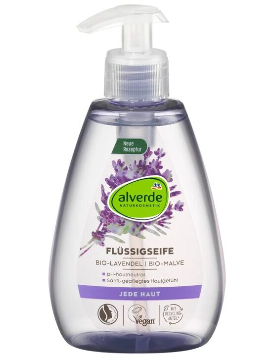 Alverde dabas kosmētikas šķidrās rokas ziepes ar Bio lavandu un Bio malvu, 300 ml, vegāns